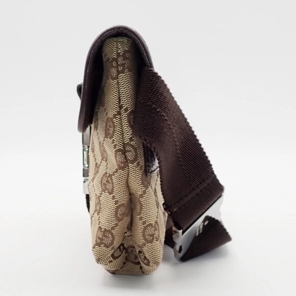 GUCCI Logo GG Pattern Mini Bum Body Bag Canvas Leather Brown SHW Italy 34EF284 - Picture 3 of 16